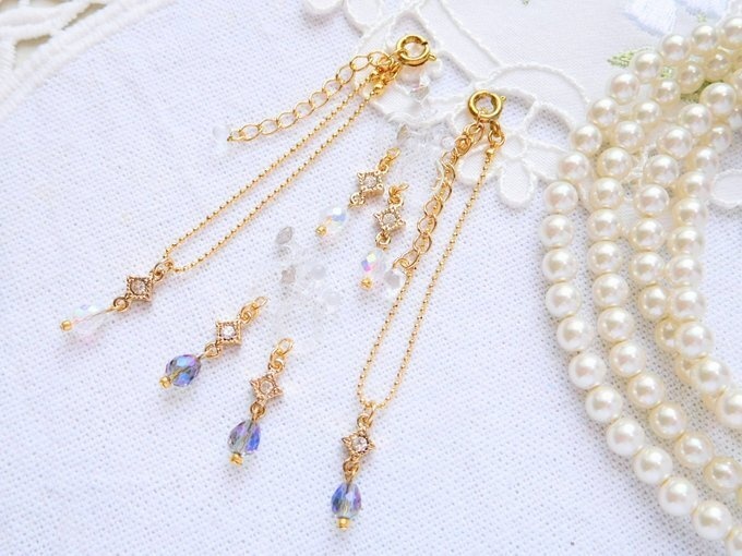 菱と雫カットガラスのドール用ネックレス&ノンホールピアス