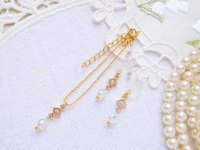 菱と雫カットガラスのドール用ネックレス&ノンホールピアス