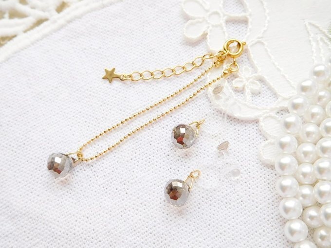 プティドロップカットガラスのドール用ネックレス&ノンホールピアス