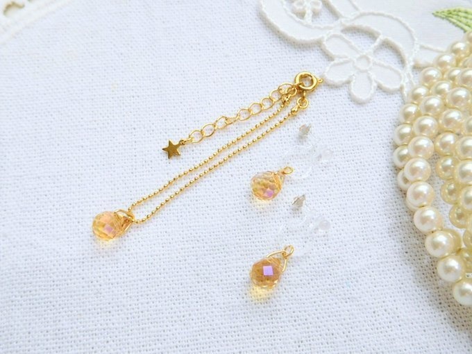 プティドロップカットガラスのドール用ネックレス&ノンホールピアス