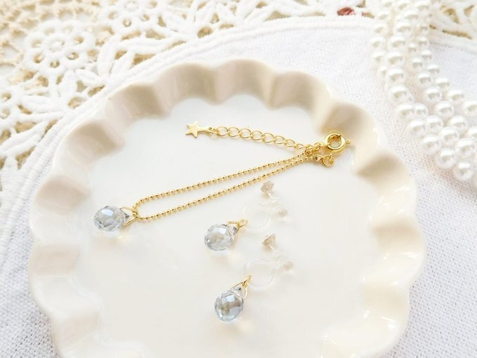 プティドロップカットガラスのドール用ネックレス&ノンホールピアス