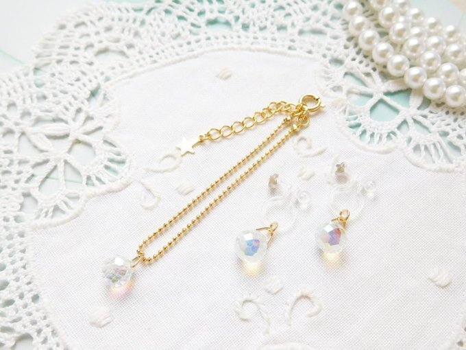 プティドロップカットガラスのドール用ネックレス&ノンホールピアス