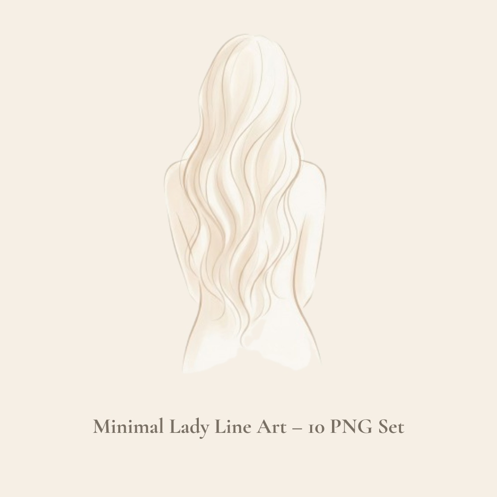 Minimal Lady Line Art – 後ろ姿イラスト 10 PNG Set
