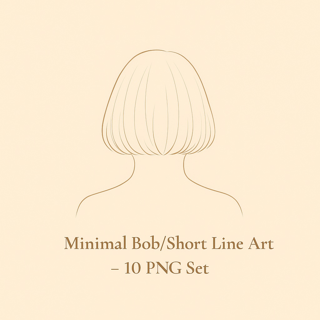 Minimal Lady Line Art – 後ろ姿ショート&ボブ 10 PNG Set