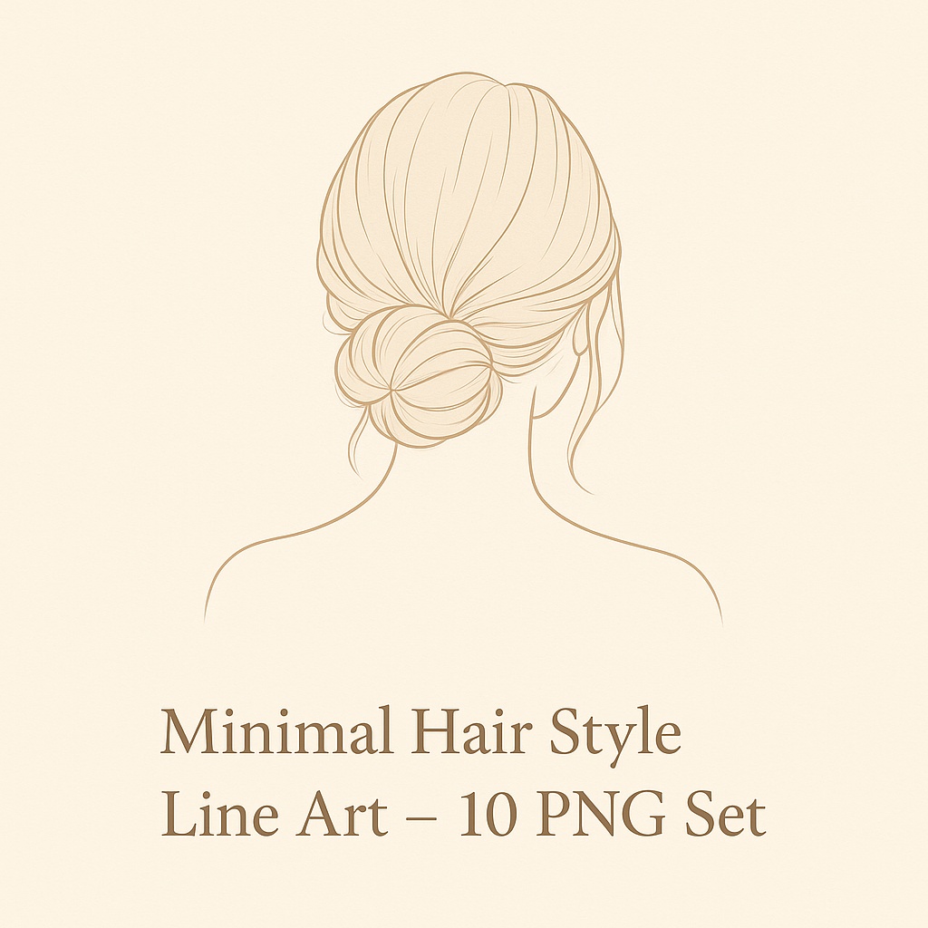 Minimal Lady Line Art – 後ろ姿ヘアスタイル 10 PNG セット