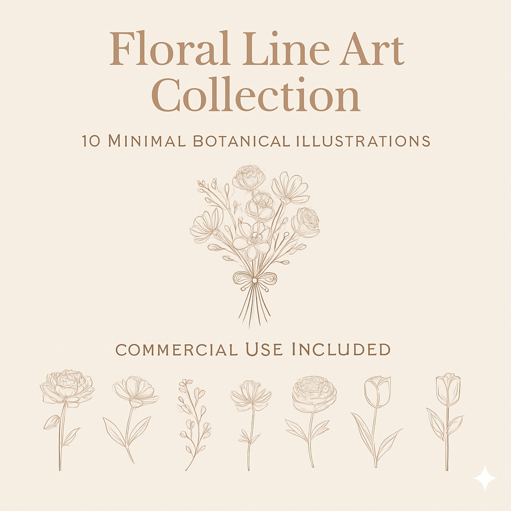 Floral Line Art Collection – 花の線画イラスト10点セット