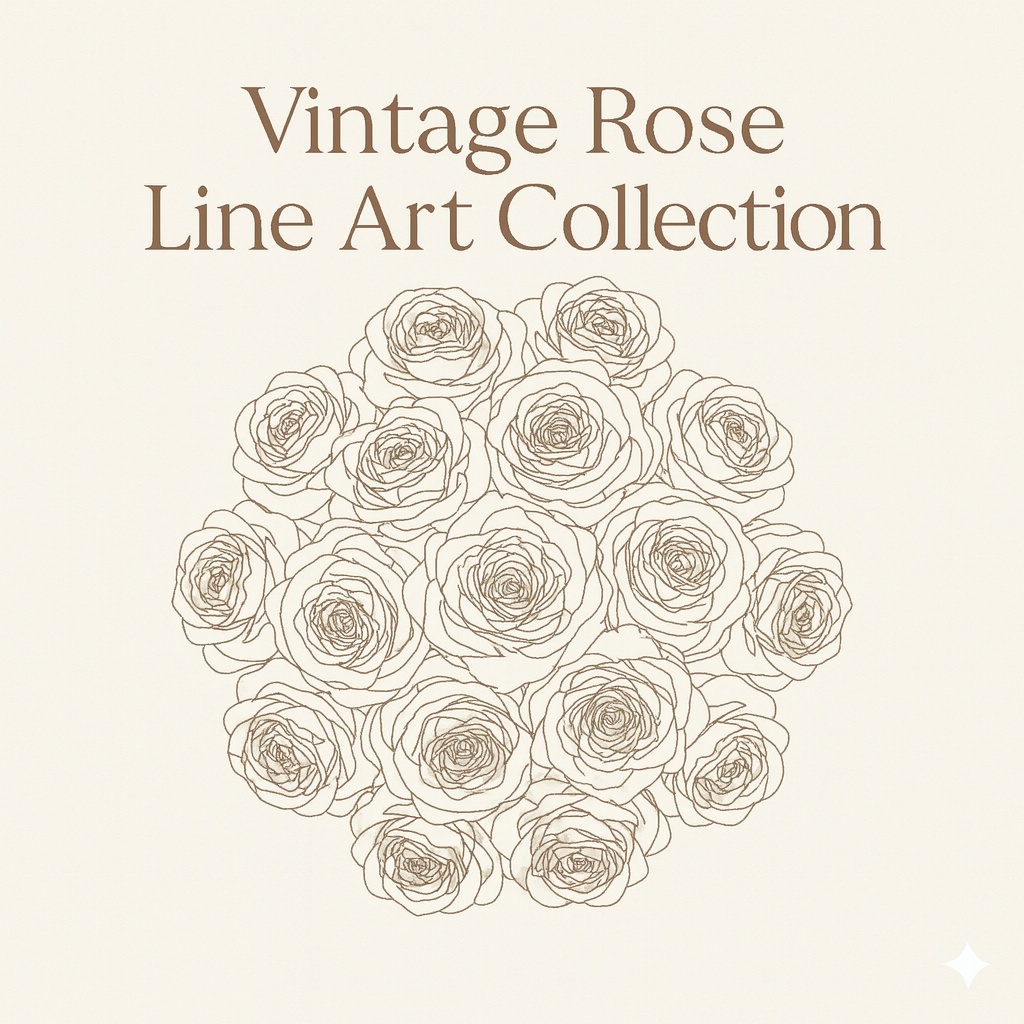Vintage Rose Line Art Collection – 10 illustrations