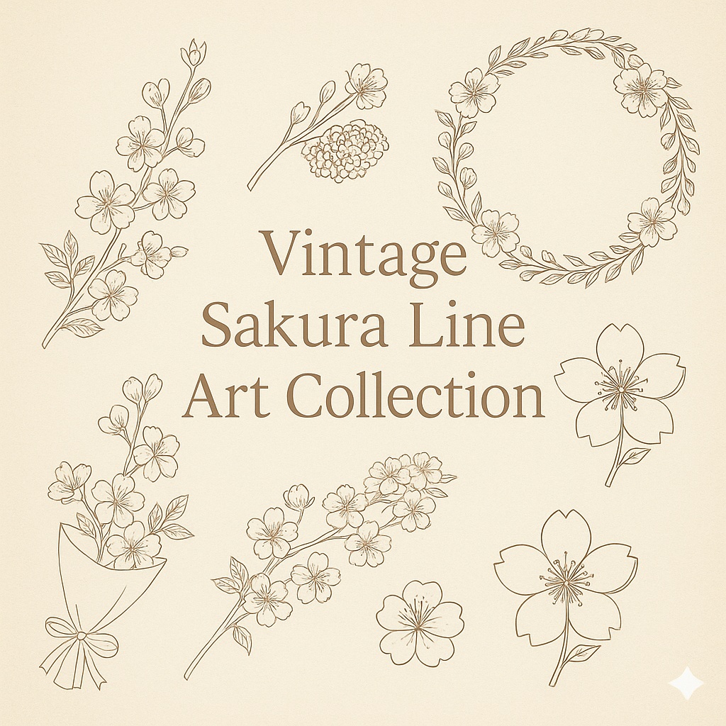 Vintage Sakura Line Art Collection