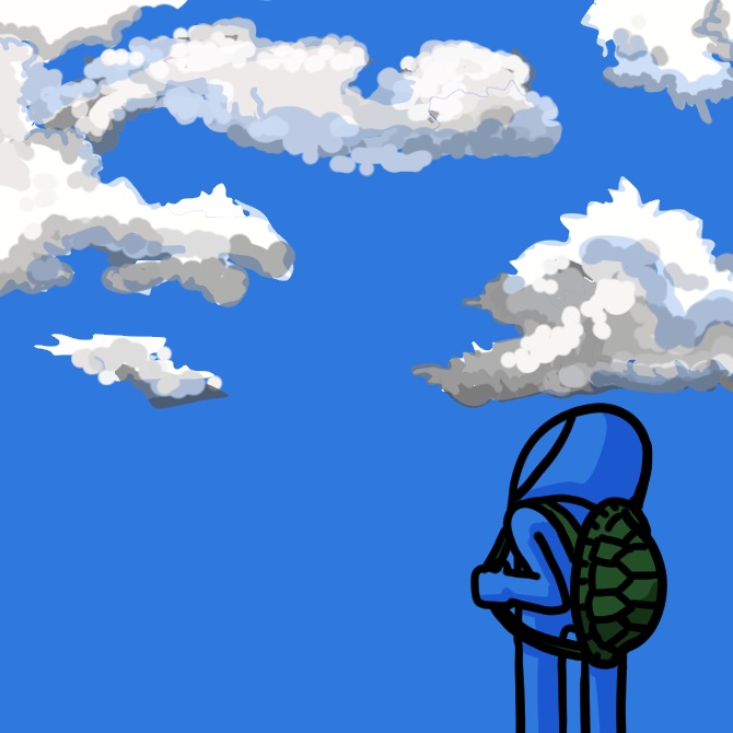空と雲と亀の甲羅と