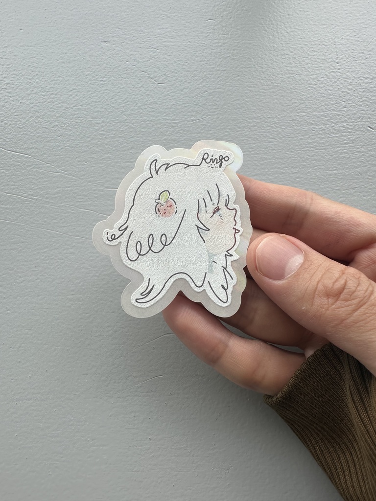 りんごアートステッカーwhiteプレミアム1枚〜ホログラムシェルver〜