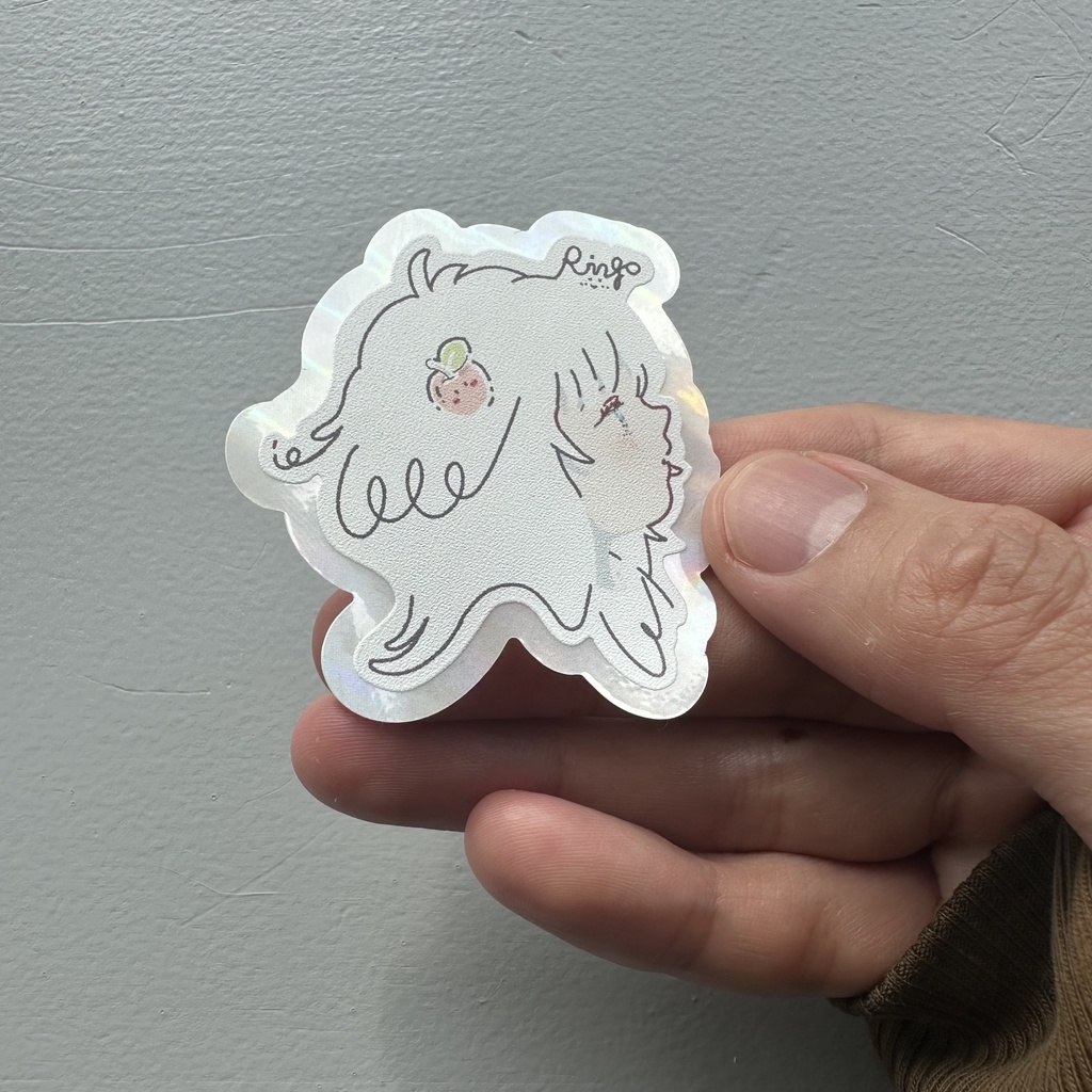 りんごアートステッカーwhiteプレミアム1枚〜ホログラムシェルver〜