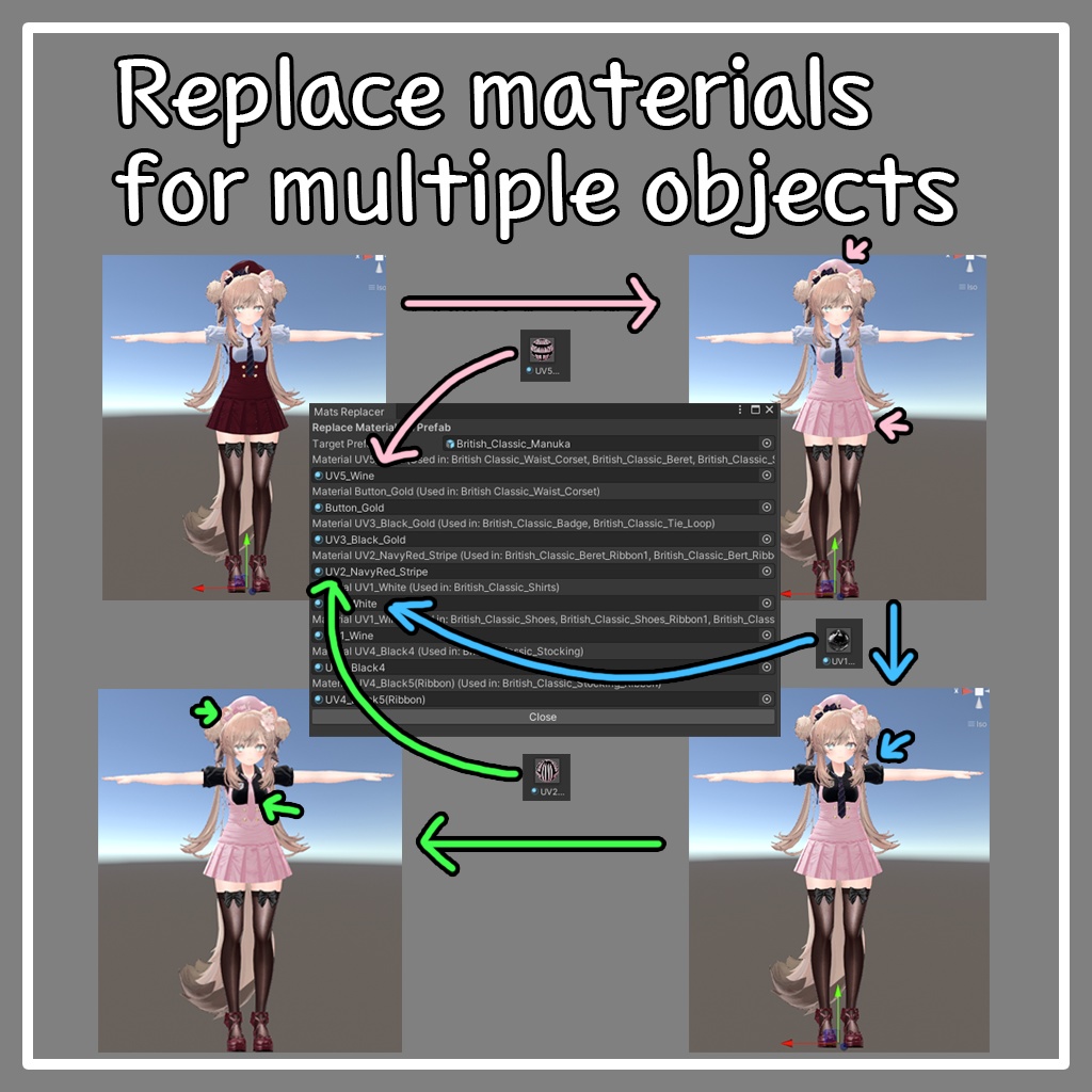 [VRChat] (Free/Tool) Replace materials for multiple objects