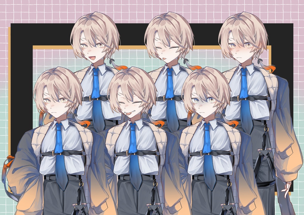 【立ち絵素材】三つ編みのおちゃめなあの人_無料版+表情差分表情13種 , psd