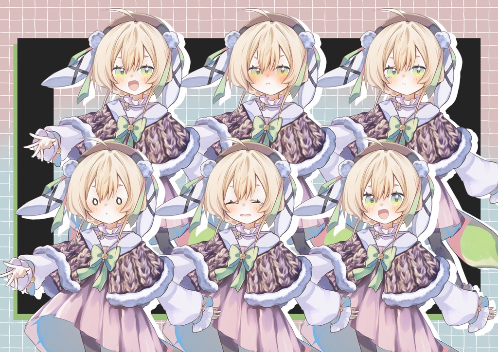 【立ち絵素材】冬の子うさぎのようなあの子_無料版+表情差分表情15種.png , psd