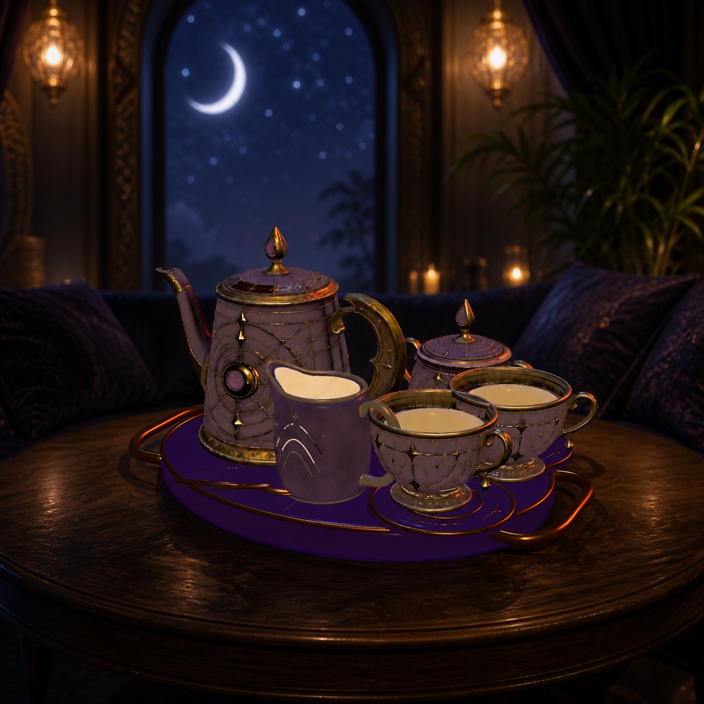 【VRChat PC】月雫ティーセット|注げる・飲める幻想アンティークティーセット