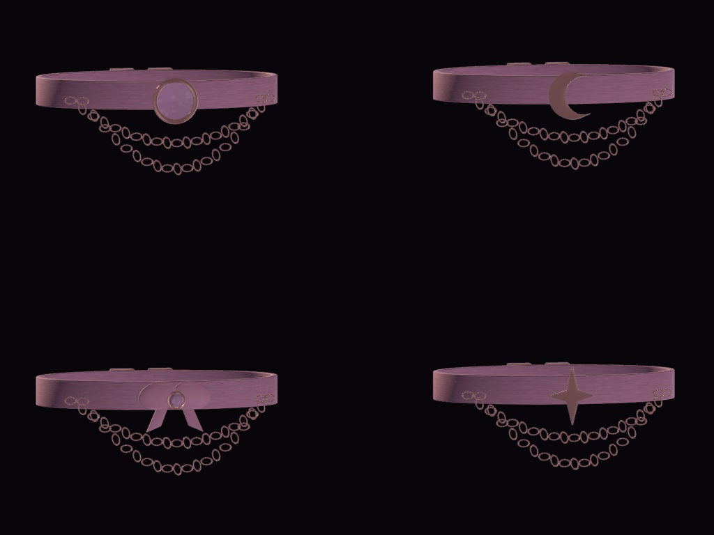 【VRChat PC/汎用・MA対応】月相レイヤードチョーカーセット|6色・4装飾・3サイズ