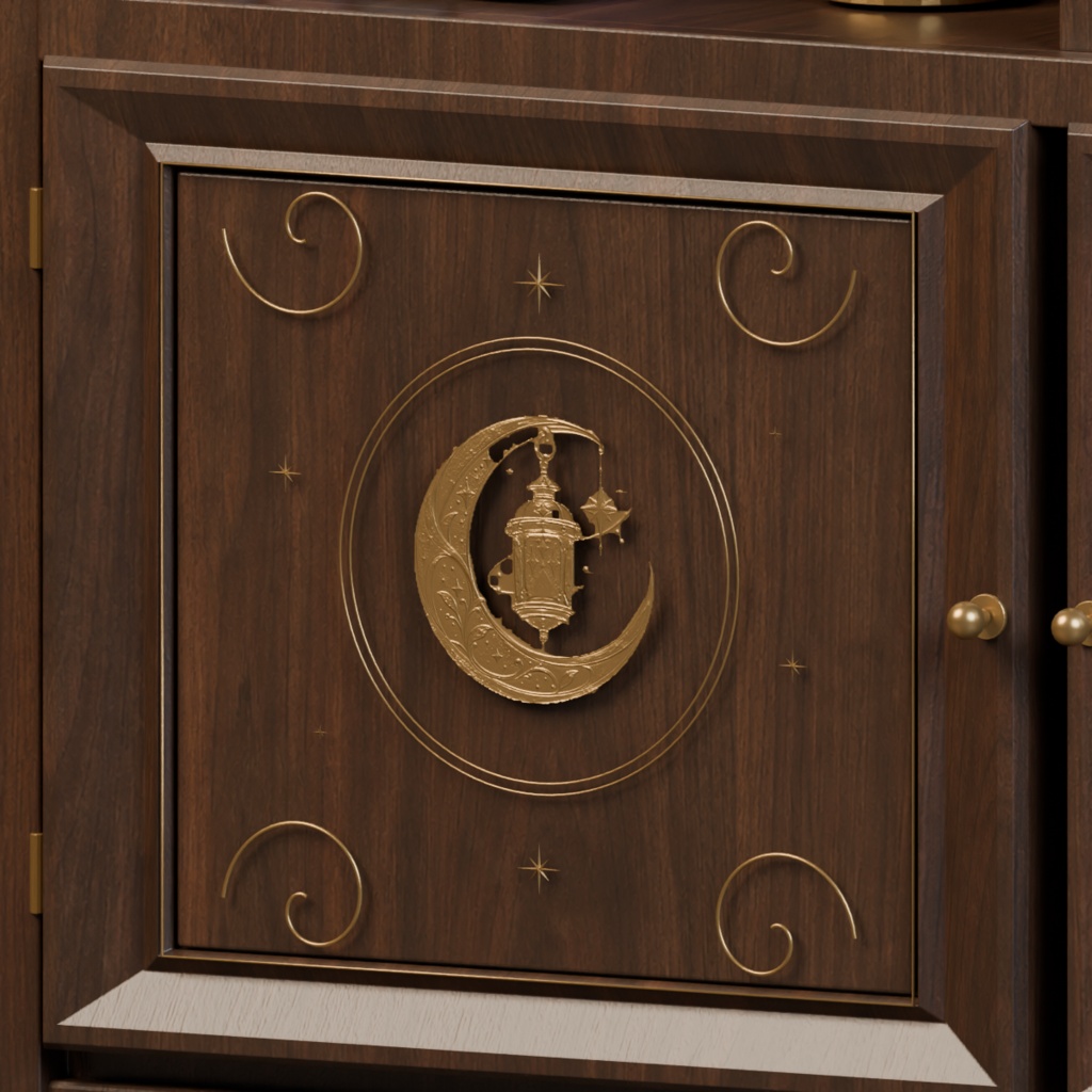 【PC向け3D家具】Moonlit Book Cabinet|月とランタンのブックキャビネット