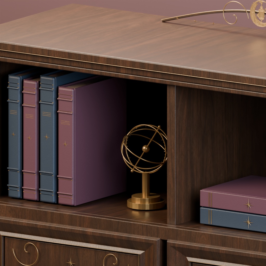【PC向け3D家具】Moonlit Book Cabinet|月とランタンのブックキャビネット