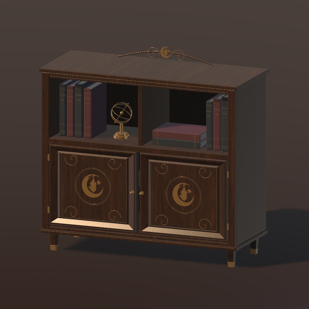 【PC向け3D家具】Moonlit Book Cabinet｜月とランタンのブックキャビネット