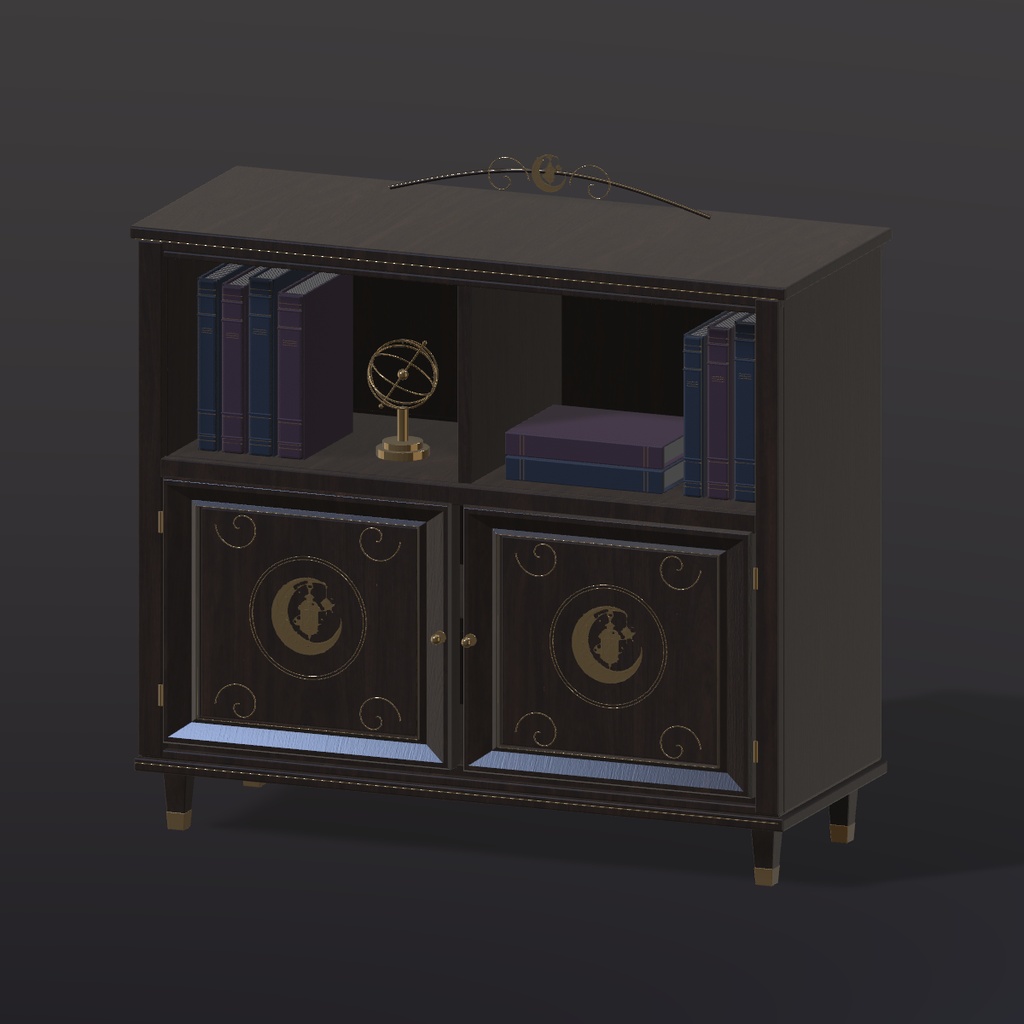 【PC向け3D家具】Moonlit Book Cabinet|月とランタンのブックキャビネット