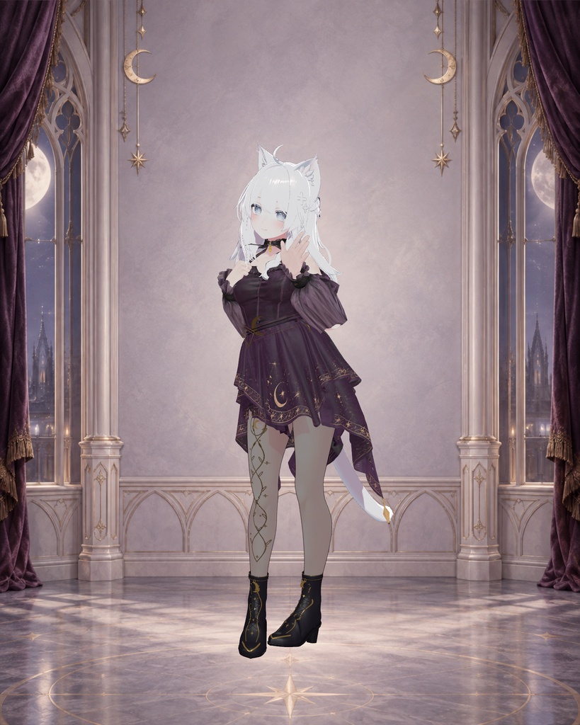 【しなの専用】VELVET HEX|月と星のゴシックドレス【PC・胸/ヒップ拡大対応】