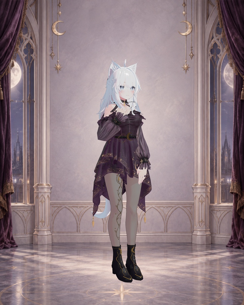 【しなの専用】VELVET HEX|月と星のゴシックドレス【PC・胸/ヒップ拡大対応】