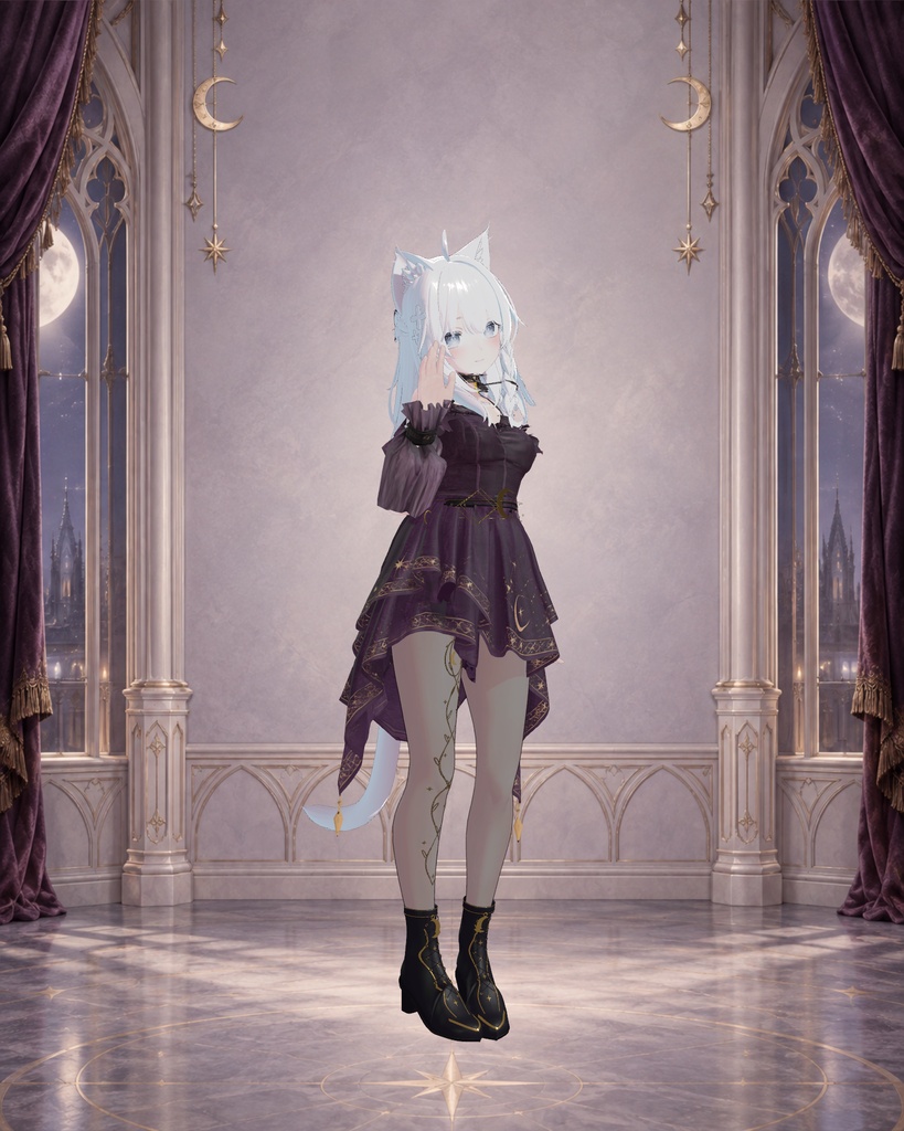 【しなの専用】VELVET HEX|月と星のゴシックドレス【PC・胸/ヒップ拡大対応】