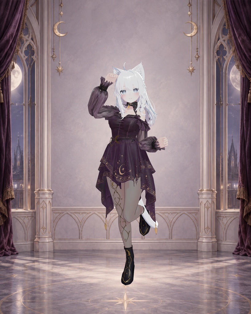 【しなの専用】VELVET HEX|月と星のゴシックドレス【PC・胸/ヒップ拡大対応】