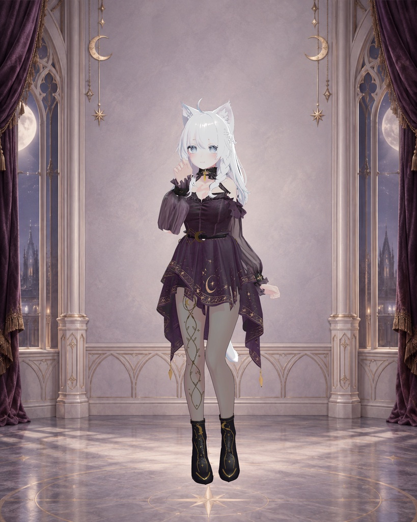 【しなの専用】VELVET HEX|月と星のゴシックドレス【PC・胸/ヒップ拡大対応】