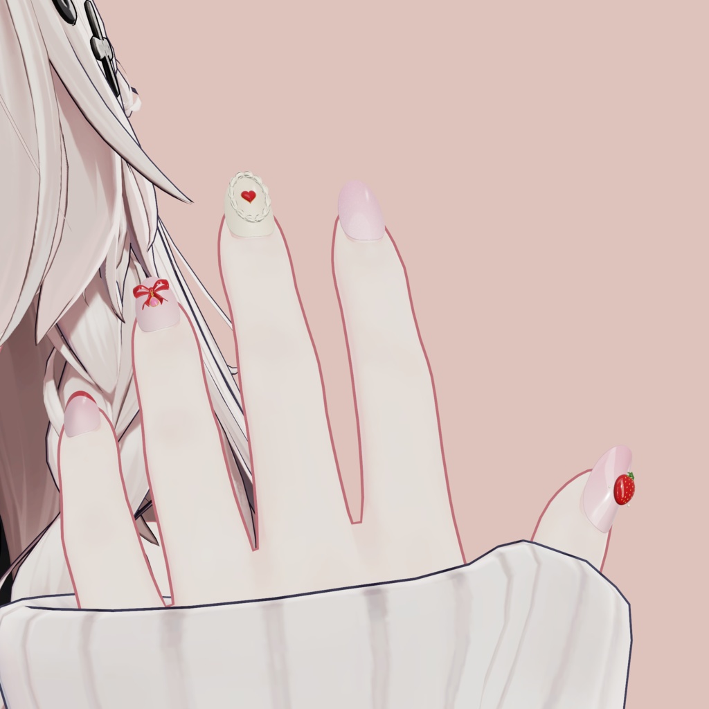 いちごミルクのティーパーティー / Strawberry Tea|立体いちご&リボンのネイル【15アバター用/VRChat】