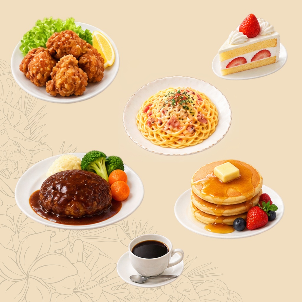 【透過PNG】料理素材36点|ごはん・スイーツ・ドリンク|SNS・Canva・デザイン素材
