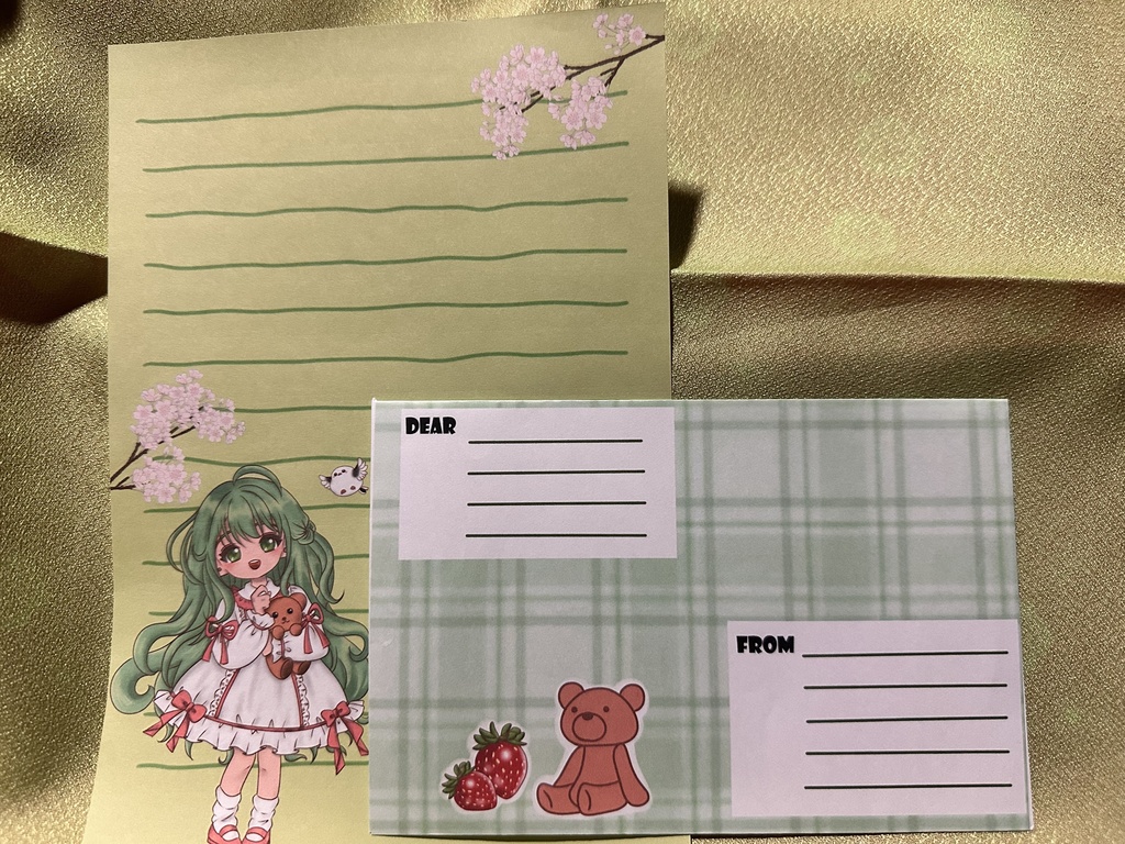 緑色イメージの女の子のレターセット