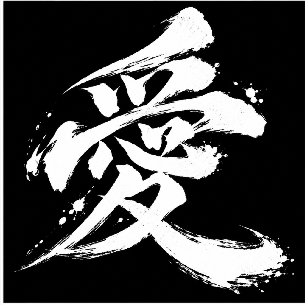 Kanji Calligraphy "愛" (Love) – White Brush on Black | Digital Download