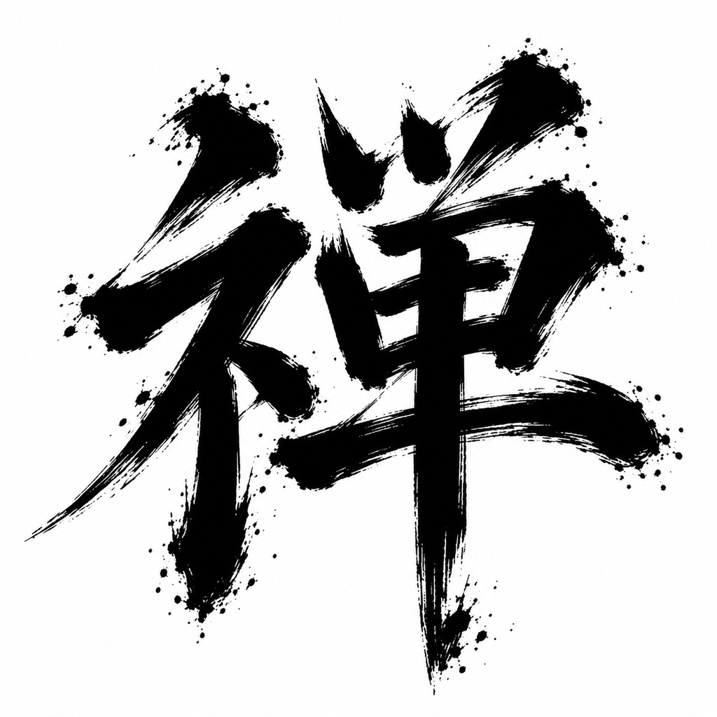 Kanji Calligraphy "禅" (Zen) – Black Brush on White | Partially AI-Generated | Digital Download
