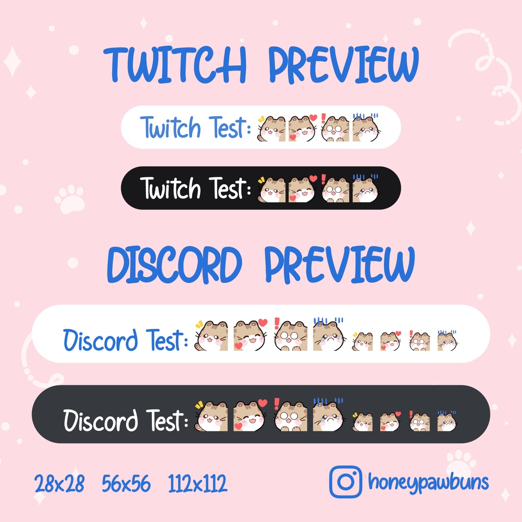 Creme Tabby Cat Twitch Emotes: Wave, Love, Shocked, Sad