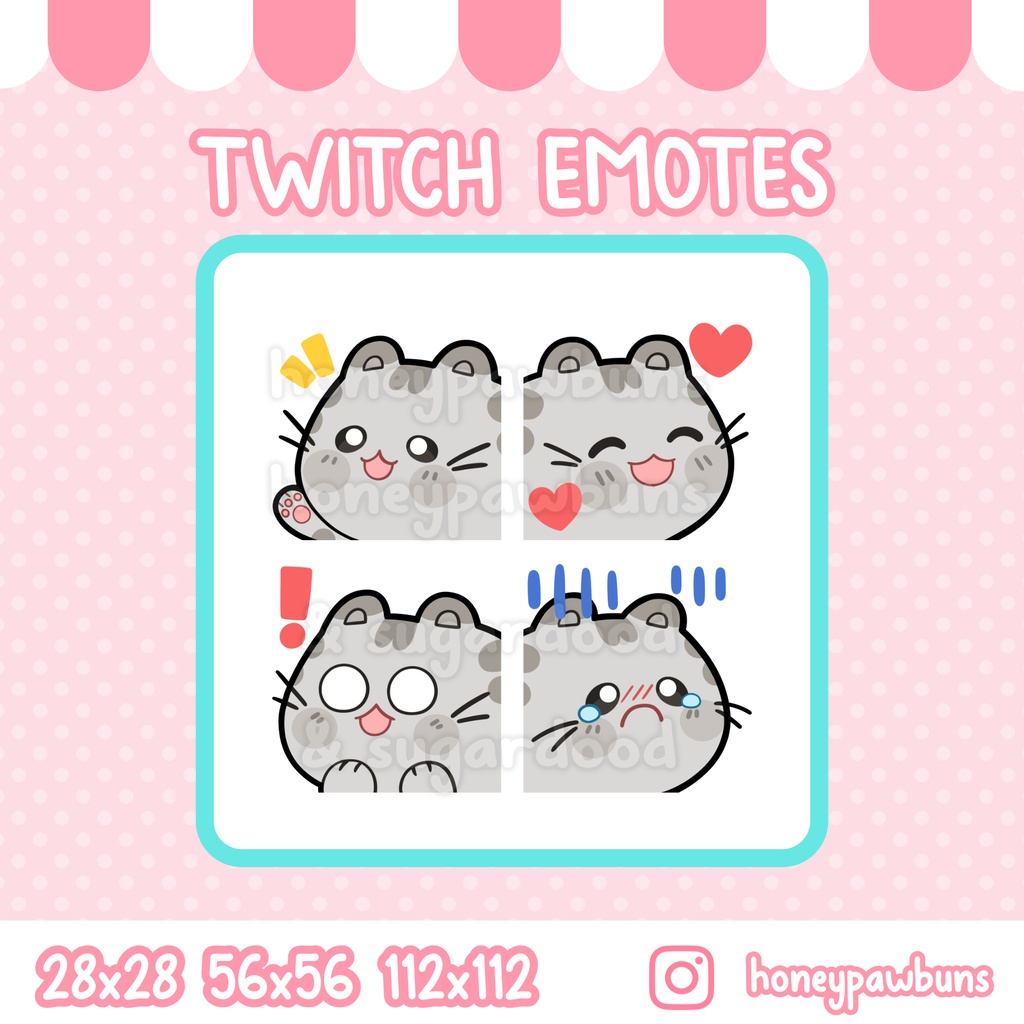 Twitch Emote Set Cats 1 Gray Tabby, Chubby Kitty Emoji