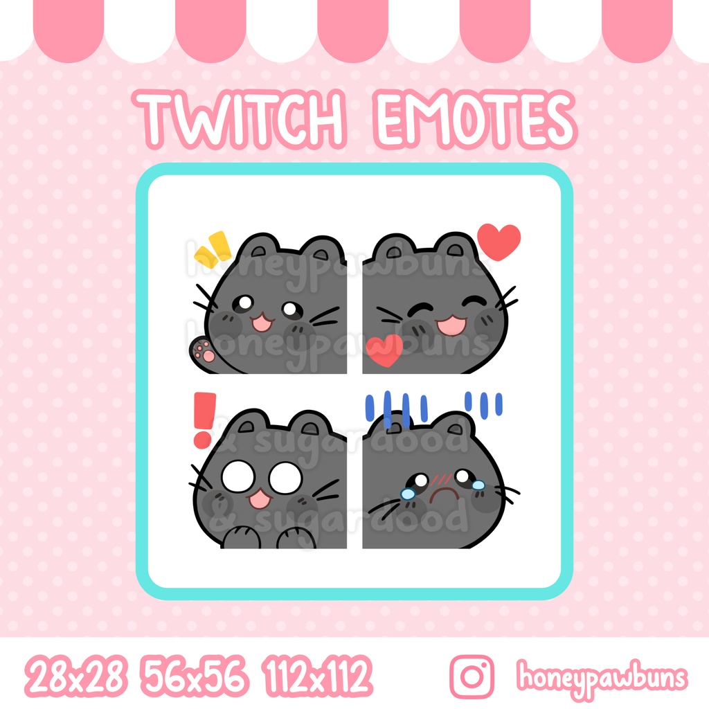Twitch Emote Set Cats 1 Black, Chubby Kitty Emoji