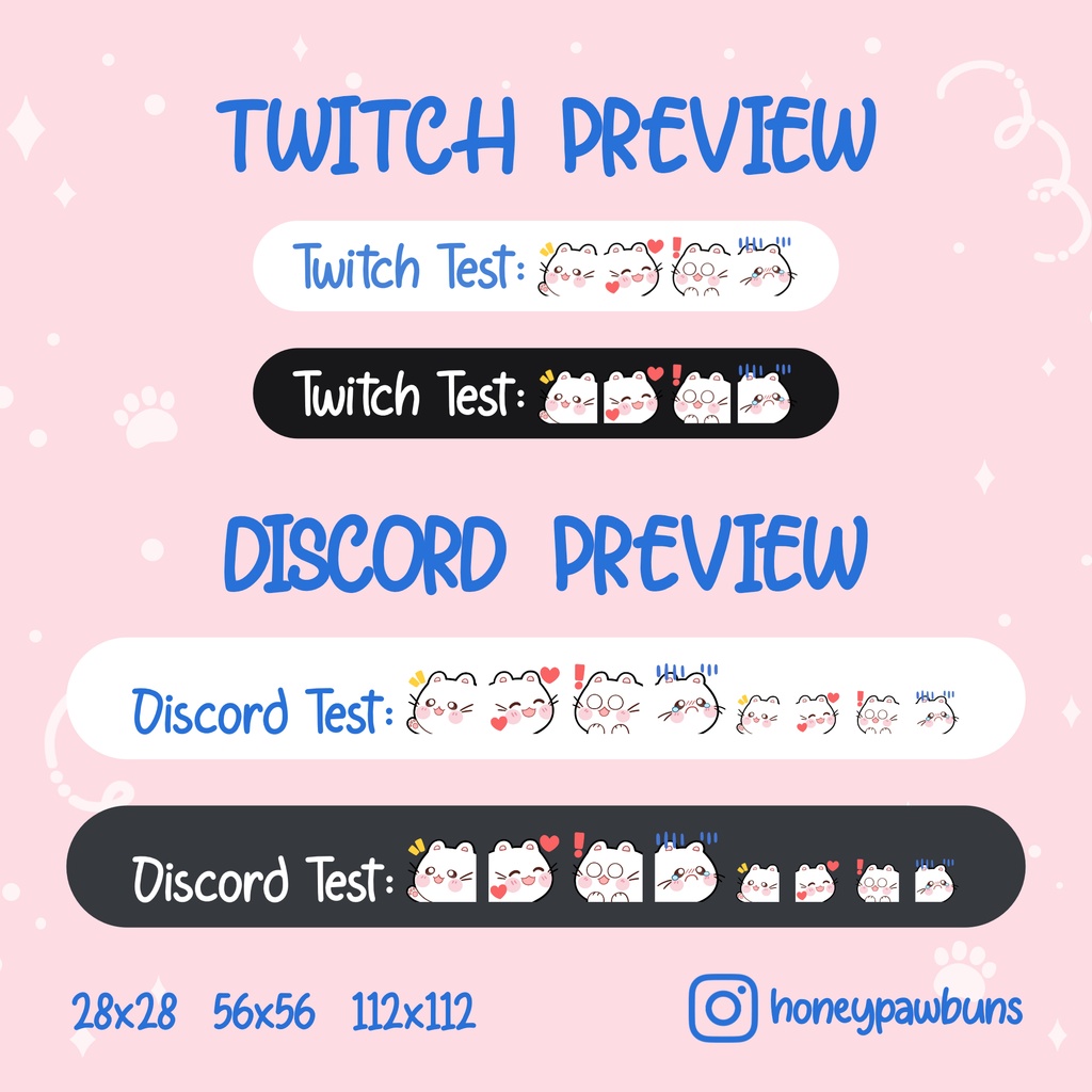 White Cat Twitch Emotes: Wave, Love, Shocked, Sad