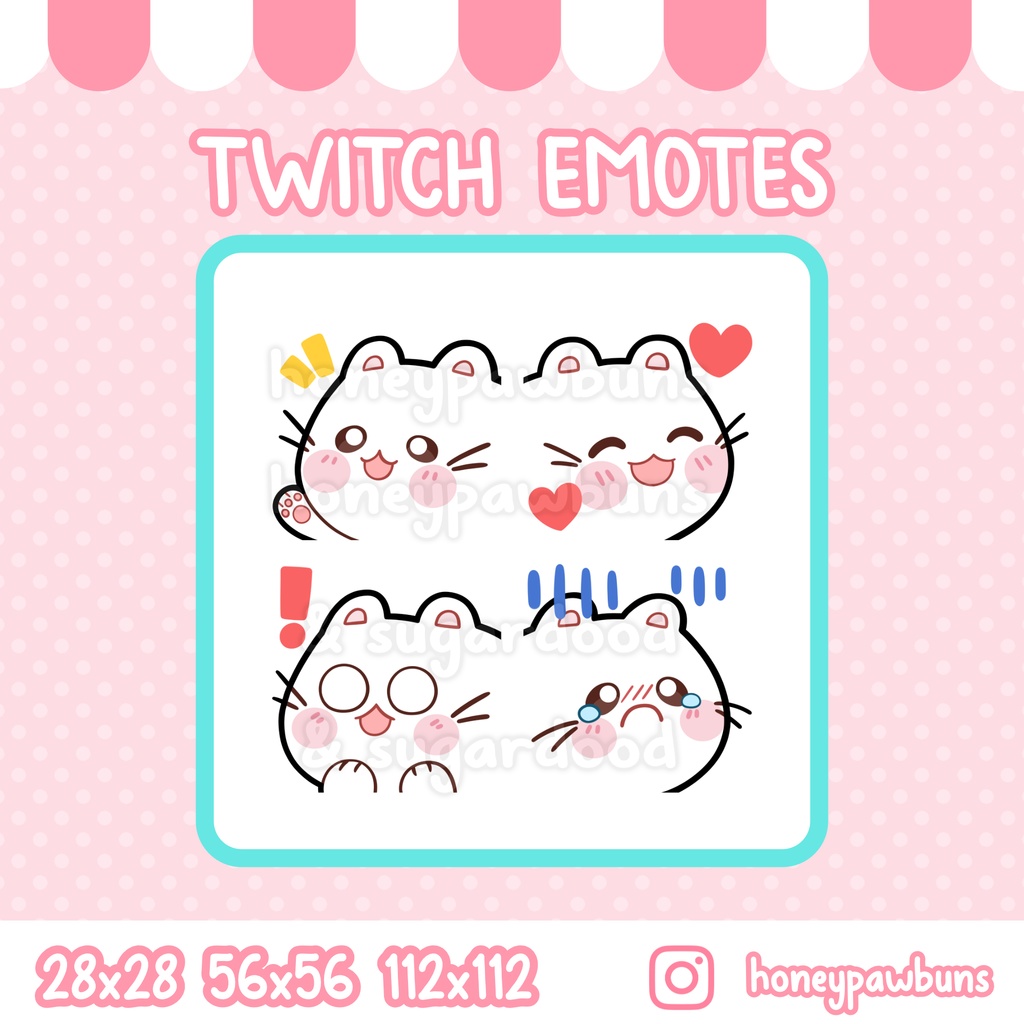 Twitch Emote Set Cats 1 White, Chubby Kitty Emoji