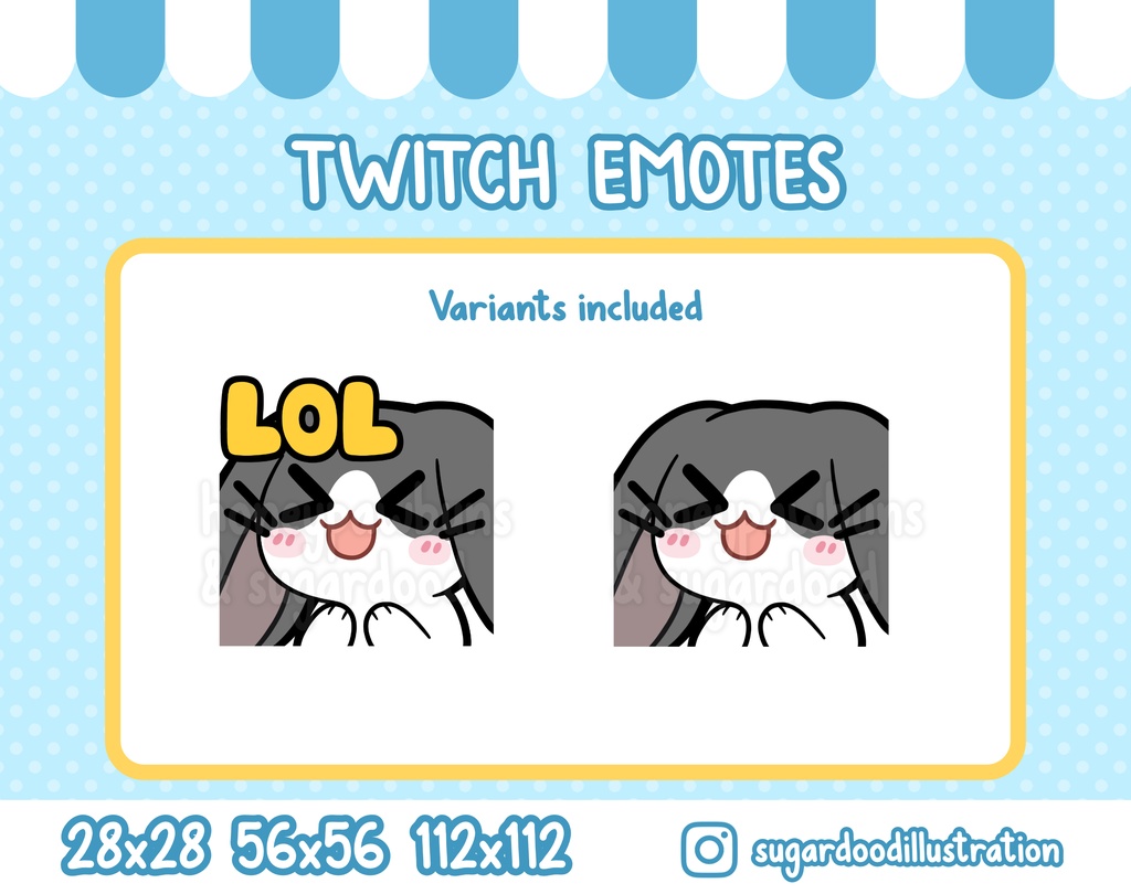 Emote LOL Black White Bunny, Chibi Rabbit Emoji For Twitch Discord