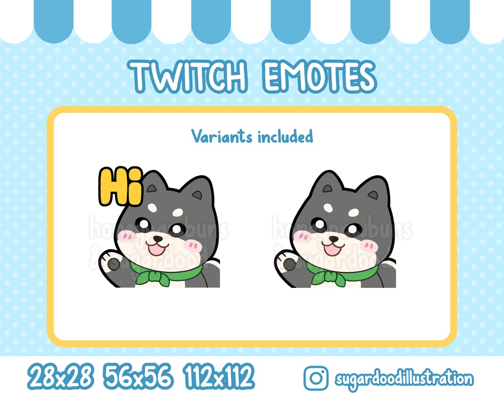 Emote Hi Shiba Inu Black And Tan, Chibi Dog Emoji For Twitch Discord
