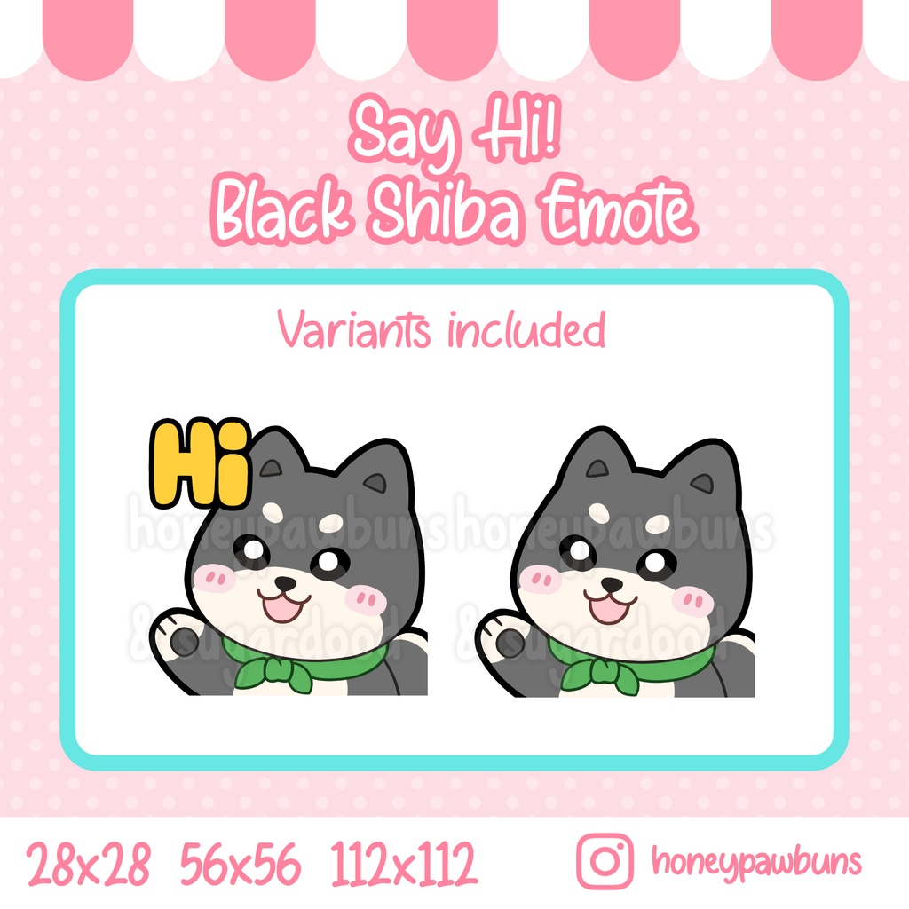 Emote Hi Shiba Inu Black And Tan, Chibi Dog Emoji For Twitch Discord