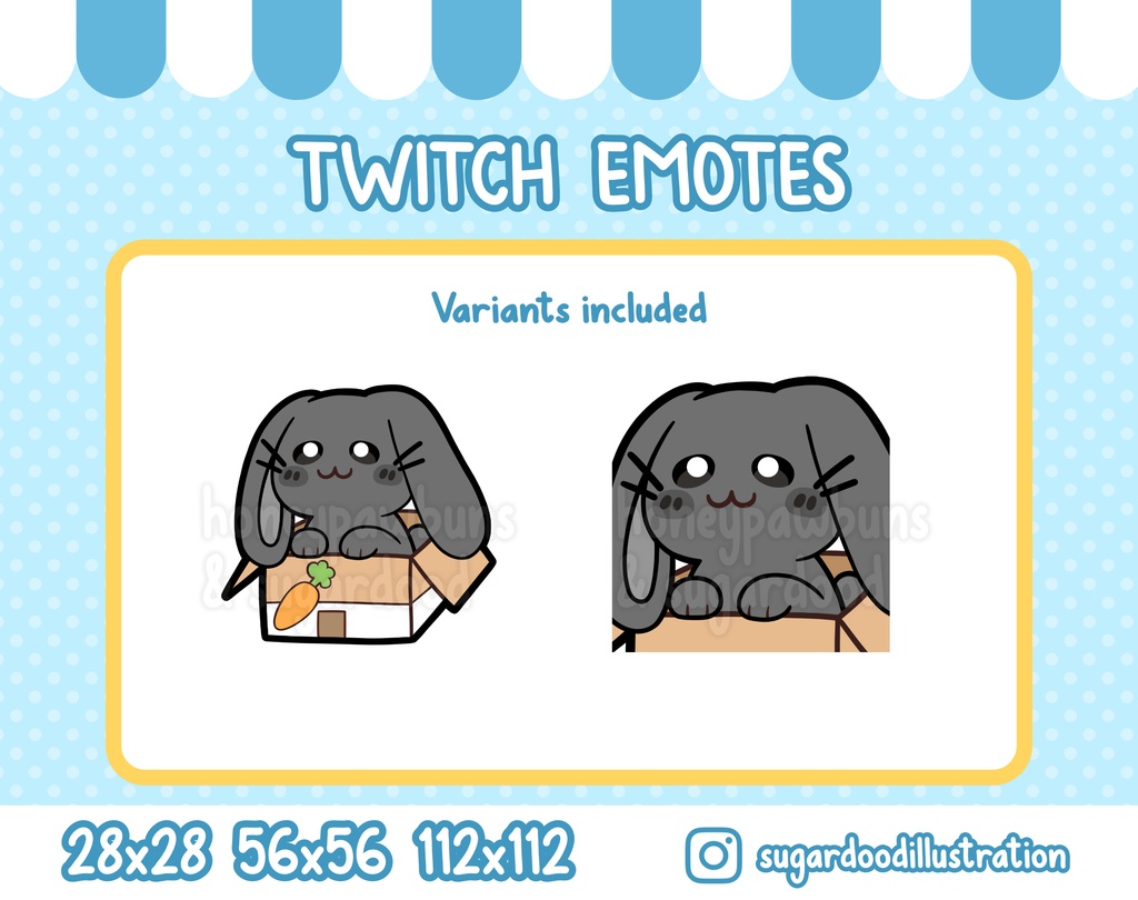 Emote Bunny In Box Black, Chibi Rabbit Emoji For Twitch Discord
