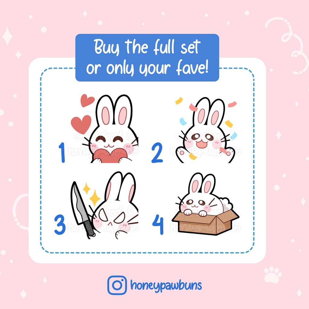 White Bunny Twitch Emotes: Love, Hype, Knife, Box