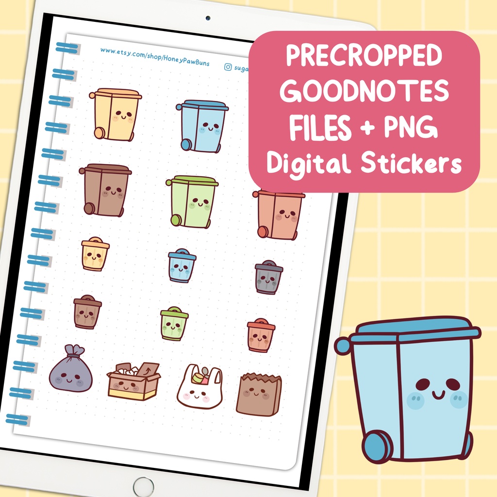 Digital Trash Bin Stickers With Goodnotes Files