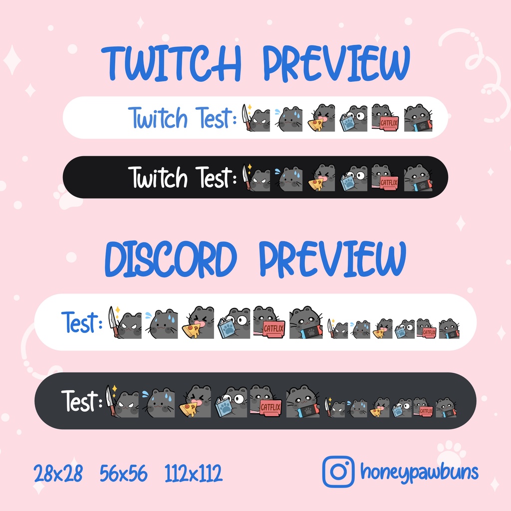 Black Cat Emotes: Knife, Sweat, Pizza, Catflix, Reading, Gaming