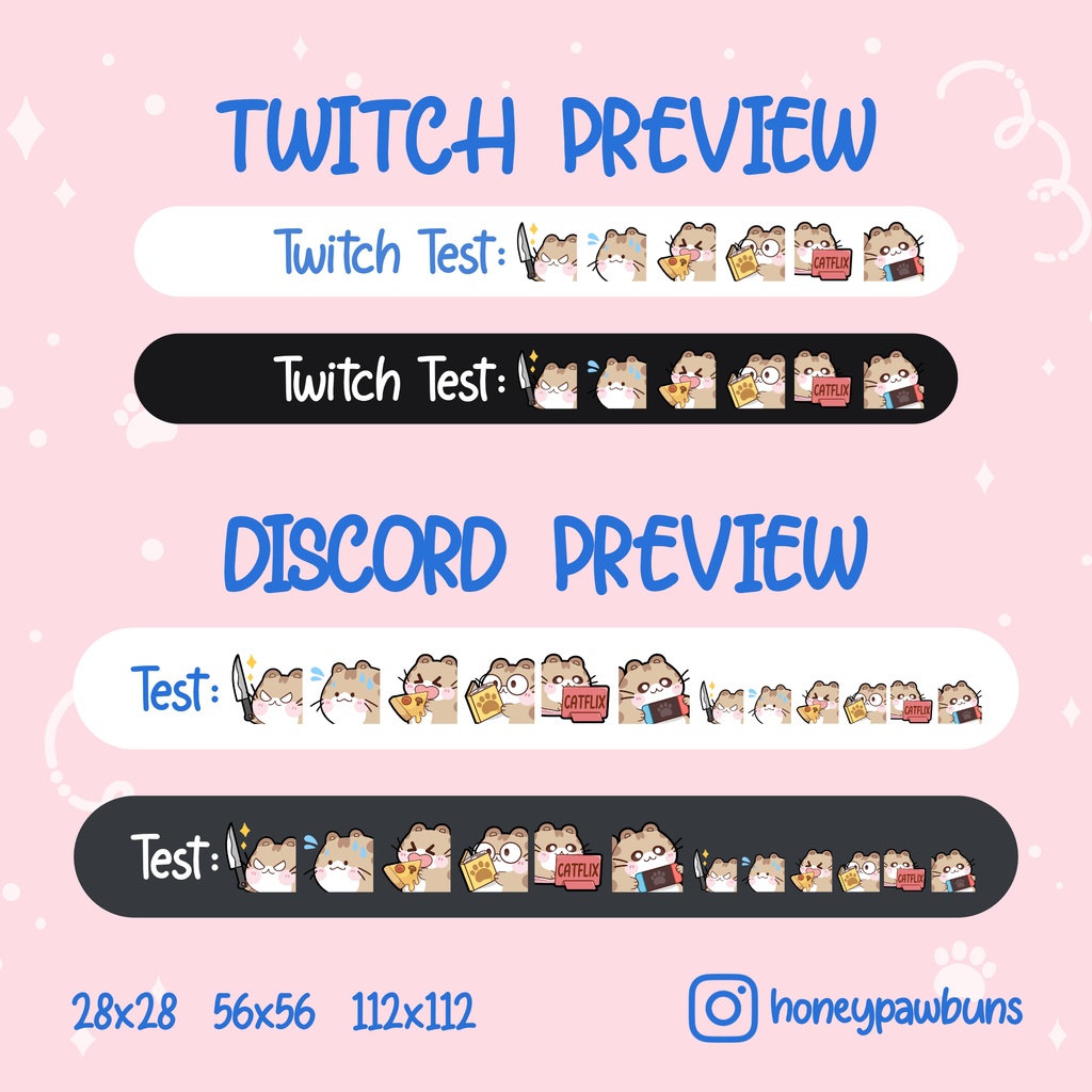 Creme Tabby Cat Emotes: Knife, Sweat, Pizza, Catflix, Reading, Gaming