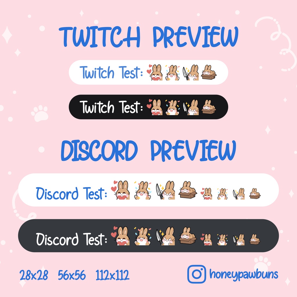 Brown Bunny Twitch Emotes: Love, Hype, Knife, Box