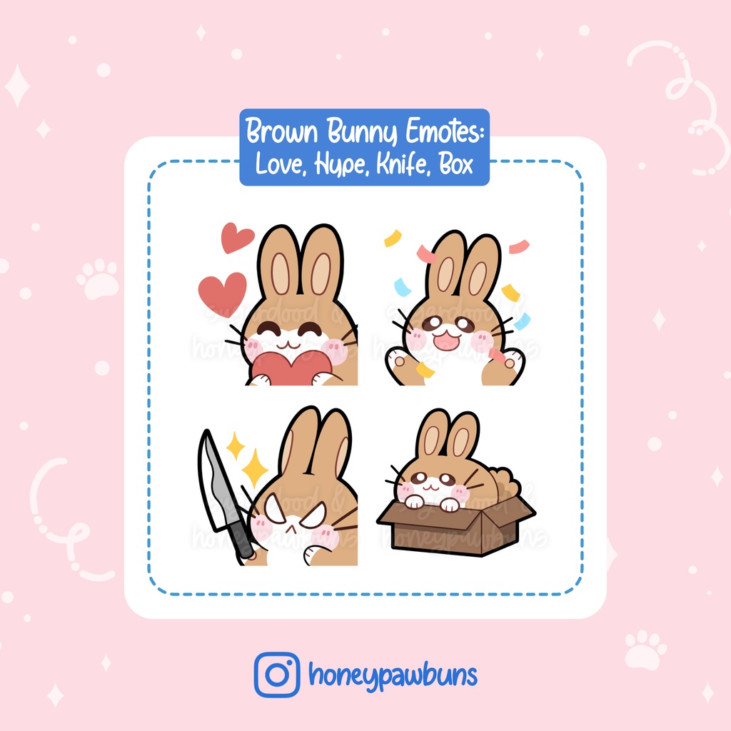 Brown Bunny Twitch Emotes: Love, Hype, Knife, Box