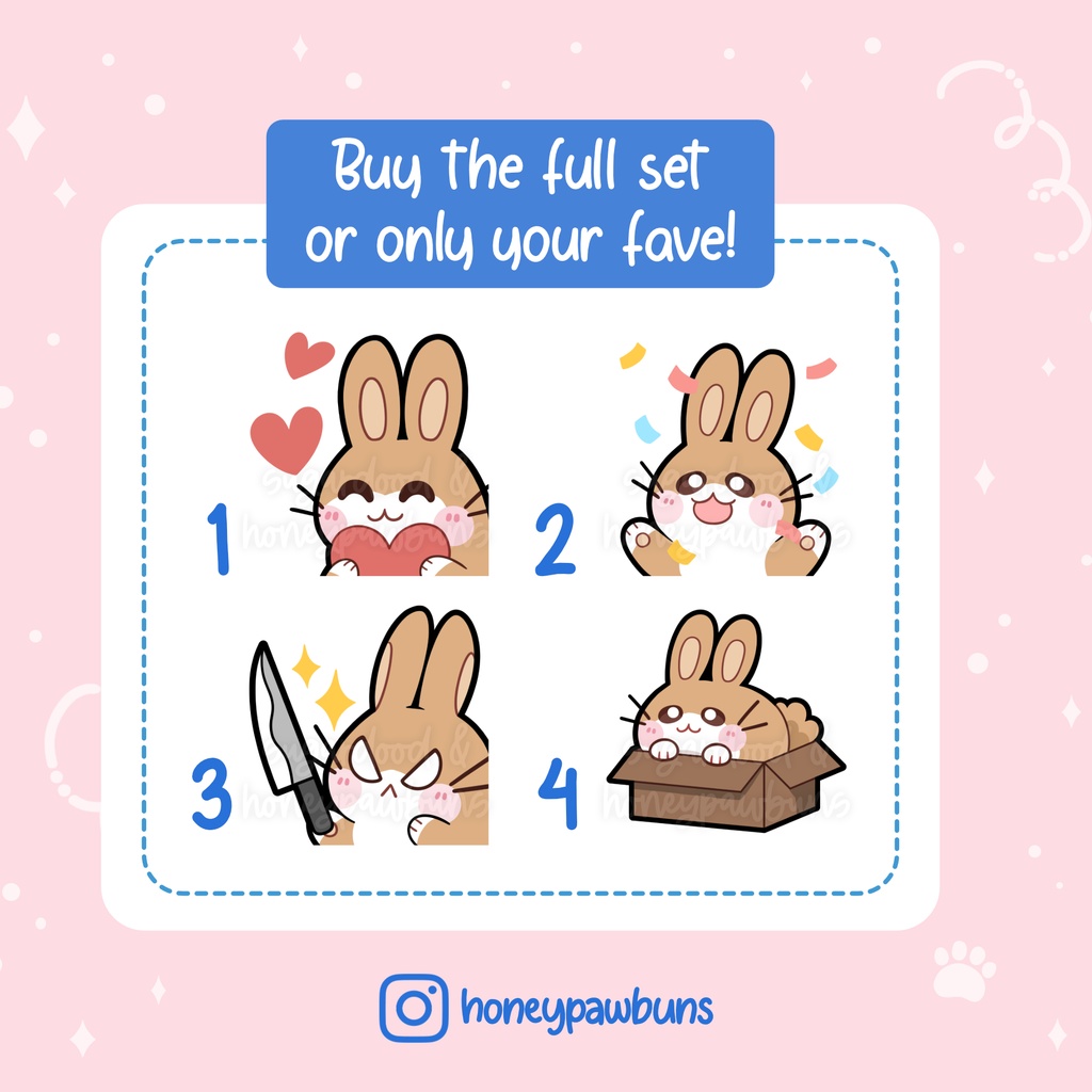Brown Bunny Twitch Emotes: Love, Hype, Knife, Box